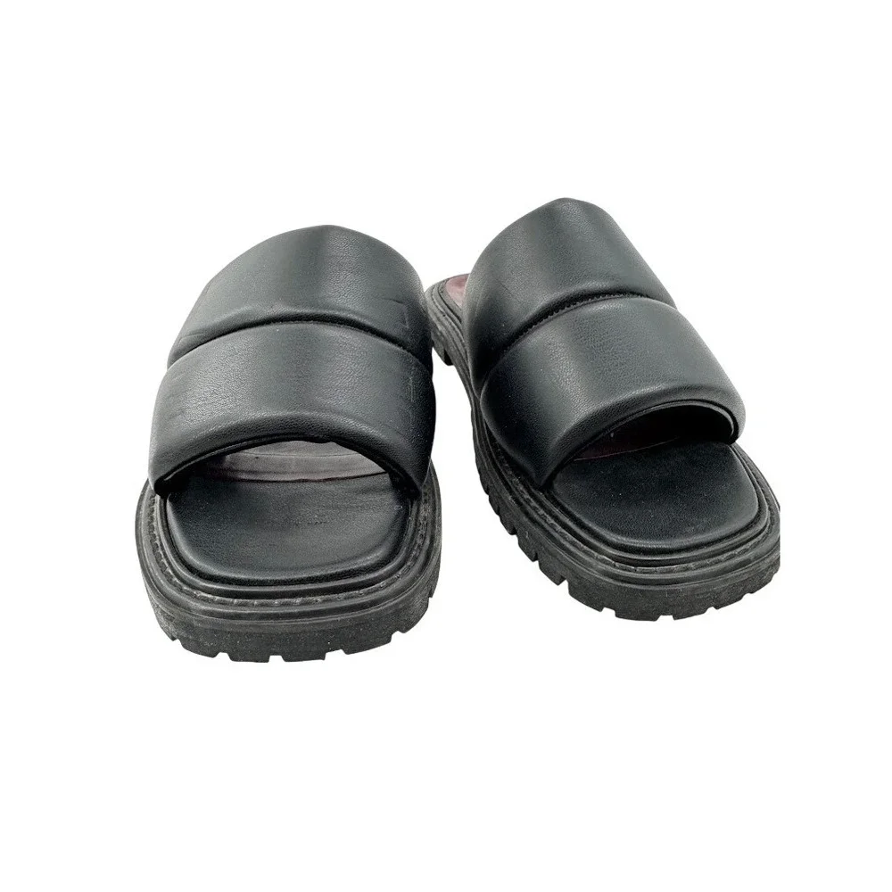 Staud Astro Slide Sandals Black Leather Puffy Padded Platform Lug Sole Slide 39
